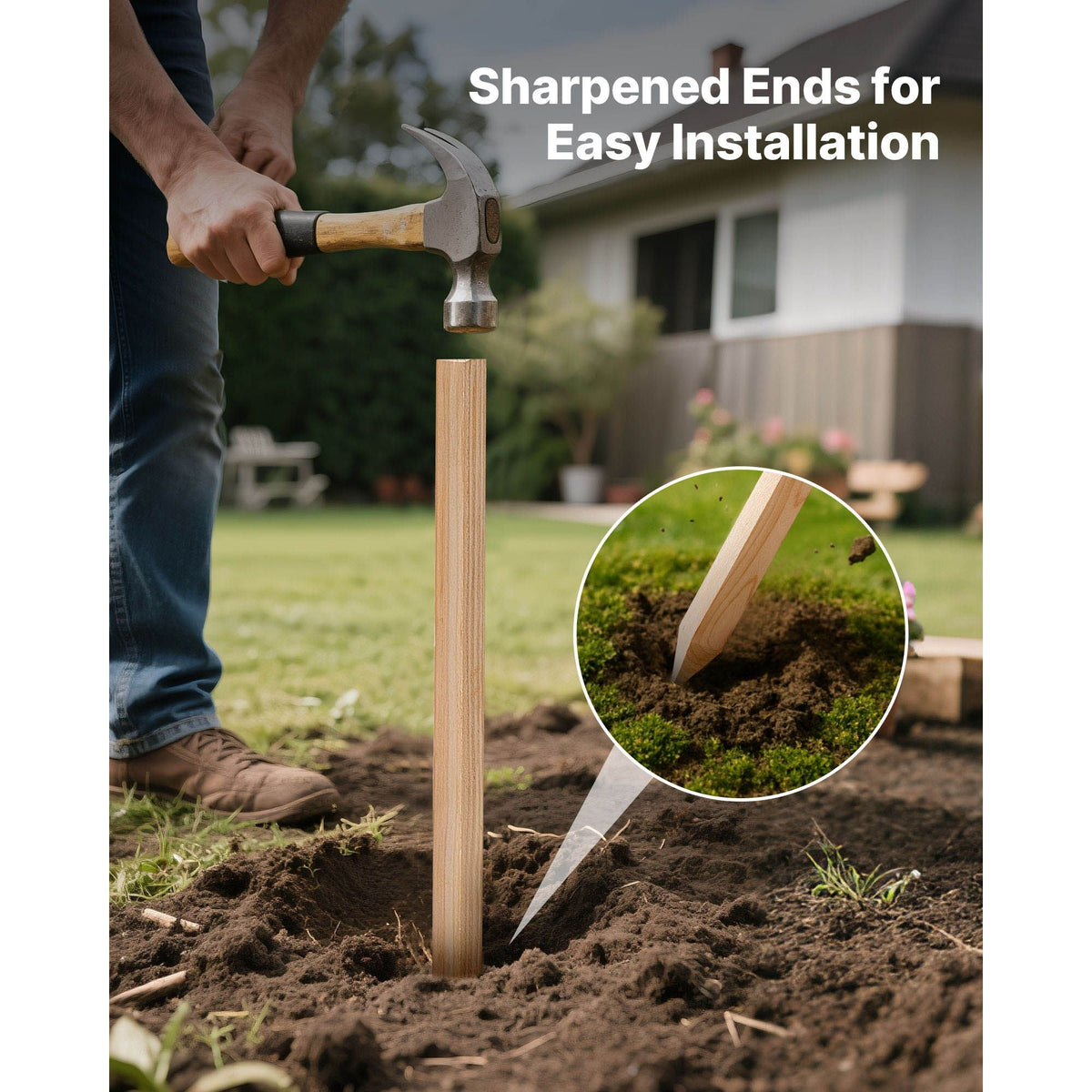 Wooden Garden Stakes, 25 Pcs 36x0.75x0.75 in Survey Grading Stakes, Garden Ground Stake with Sharp Point, Fir Wood Plant Support Stake, Sign Posts for Silt Fence Backyard Boundaries Baselines