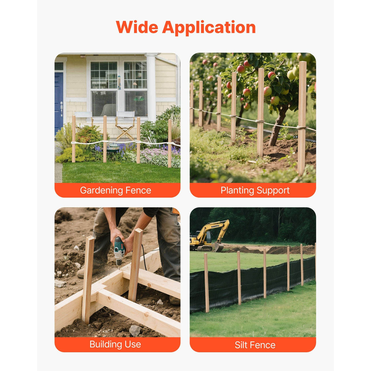 Wooden Garden Stakes, 25 Pcs 36x0.75x0.75 in Survey Grading Stakes, Garden Ground Stake with Sharp Point, Fir Wood Plant Support Stake, Sign Posts for Silt Fence Backyard Boundaries Baselines