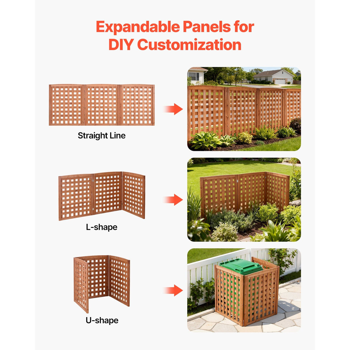 Wooden Privacy Fence, 32 x 38 inch Air Conditioner Fence, 3 Panel Solid Outdoor Wood Privacy Screen with Adjustable Angle, Hinge-Reinforced Structure, Trash Can Hider Fences for Garden