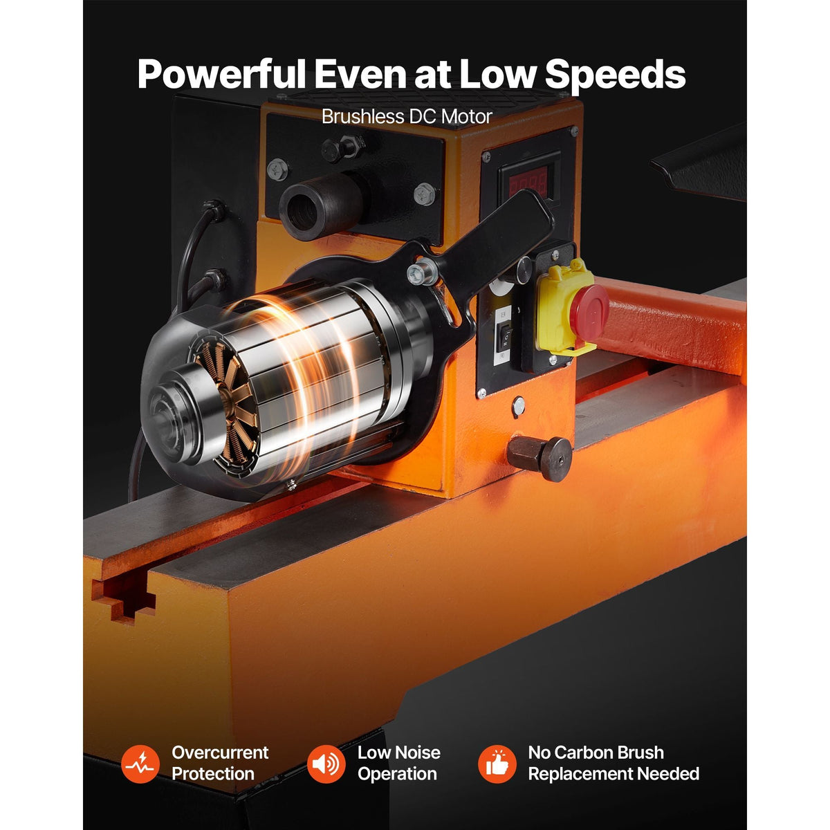 Woodworking Lathe, 1.5 HP, Wood Lathe Machine with 0 to 3200 RPM Variable Speed, 16 x 40 in Workbench, Brushless DC Motor, Cast Iron Body, Tool Rest, for Medium to Large Projects Woodworking