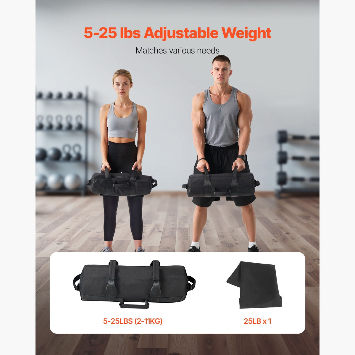 Workout Sandbag, Heavy Duty Workout Power Bags with Handles, 5-25 lbs Adjustable Slam Bag for Fitness Strength Weight Training Cross-Training, Home Gym Exercise, Black (Unfilled)
