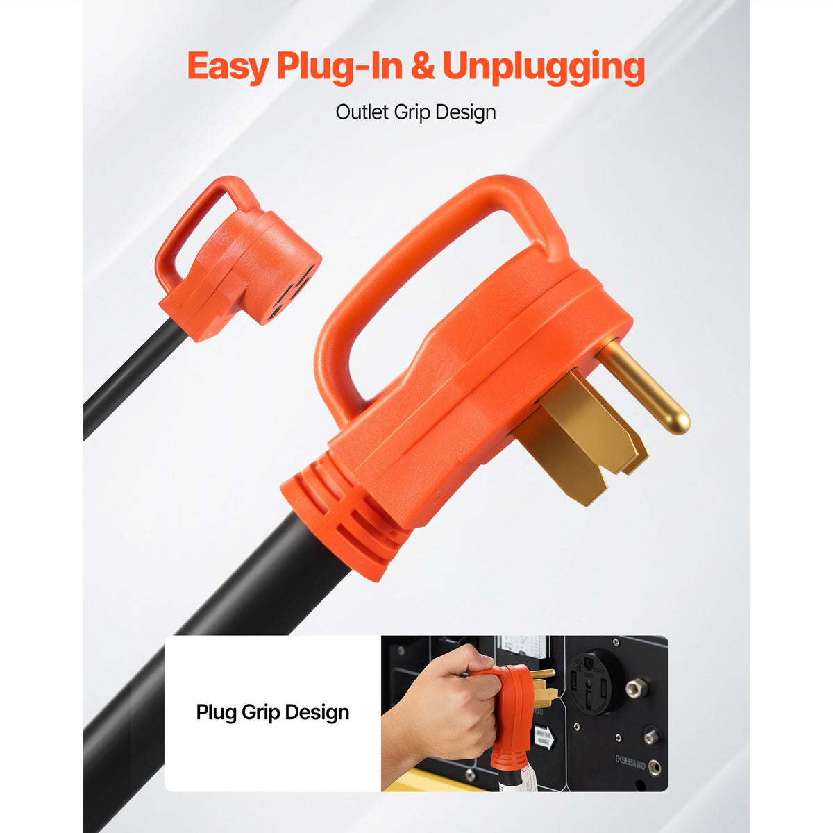 Y Splitter Adapter Cord, 50 Amp NEMA 14-50, 4 Prong 240V Splitter for RV and EV, NEMA 14-50P to Dual 14-50R Outlets with Grip Handle, Heavy Duty 6/3+8/1 STW Wire, Outdoor RV Power Extension Cord