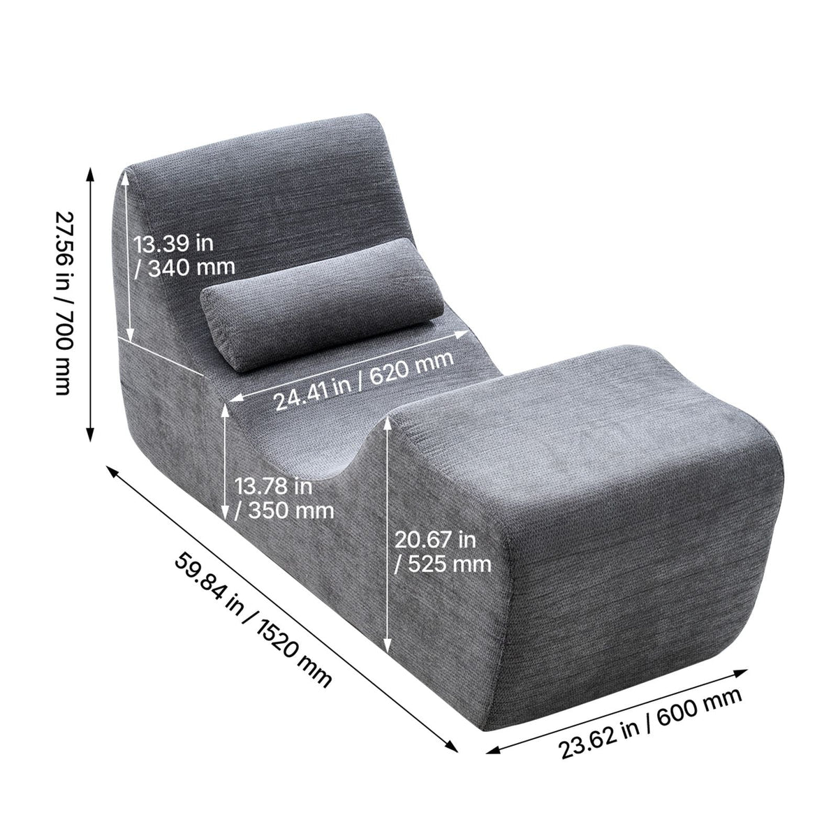 Yoga Chair Chaise, Ergonomic Chaise Lounge Chair for Yoga, Modern Boneless Curved Foam Lounge Indoor for Massage, Stretching, Relaxation, Exercise, Used in Living Room, Bedroom, Balcony, Grey