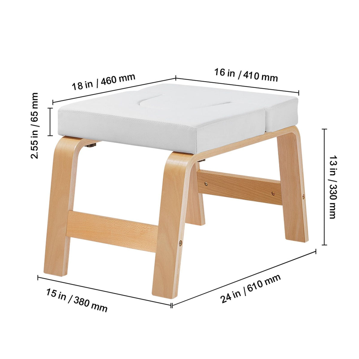 Yoga Headstand Bench, 300 lbs Capacity Yoga Inversion Chair for Family Gym, Headstand Trainer with Wood Frame & PU Pad, Stand Yoga Stool for Strength Balance Training, Relieve Fatigue, White