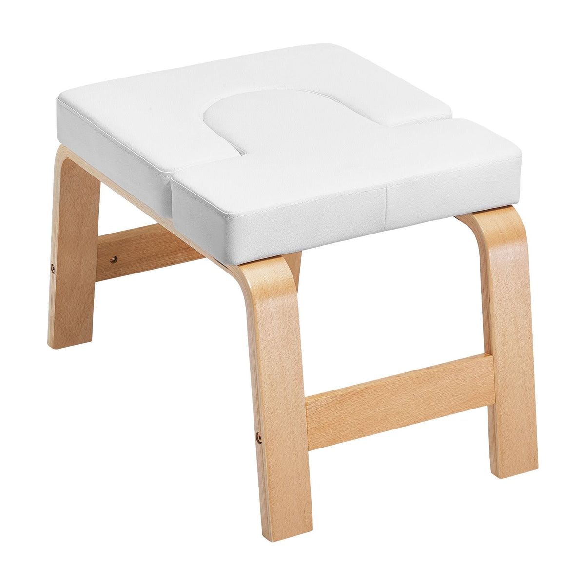 Yoga Headstand Bench, 300 lbs Capacity Yoga Inversion Chair for Family Gym, Headstand Trainer with Wood Frame & PU Pad, Stand Yoga Stool for Strength Balance Training, Relieve Fatigue, White