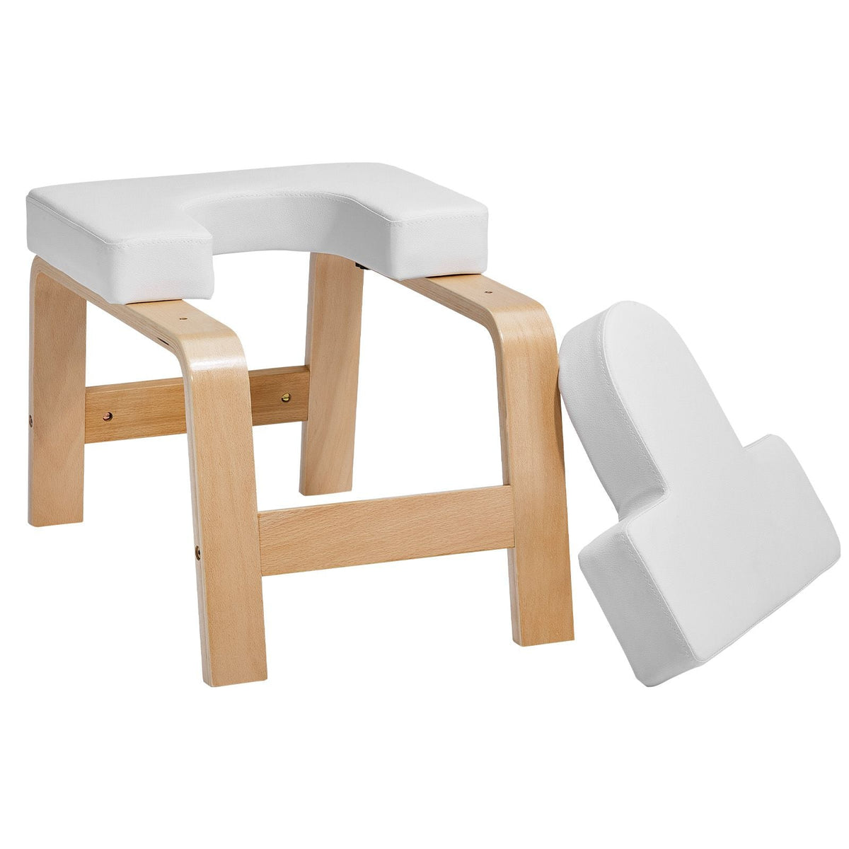 Yoga Headstand Bench, 300 lbs Capacity Yoga Inversion Chair for Family Gym, Headstand Trainer with Wood Frame & PU Pad, Stand Yoga Stool for Strength Balance Training, Relieve Fatigue, White