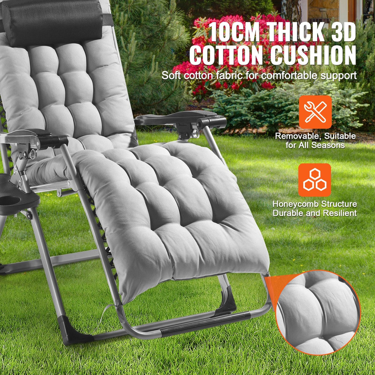 Zero Gravity Chair, 26 inch Zero Gravity Recliner Lounge Chair for Indoor and Outdoor, Adjustable Anti Gravity Chair with Cushion, Headrest, Footrest, and Cupholder, 500 lbs, Gray